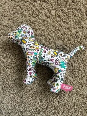 PINK Victoria's Secret White Multicolor Doodle Dog Plush Toy